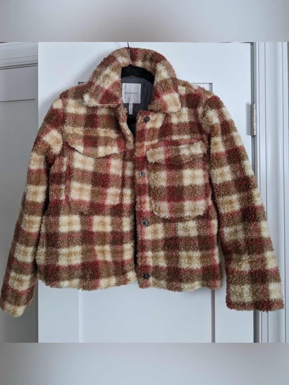 Avec Les Filles Faux Sherpa Plaid Trucker Jacket Shacket Women’s Size S EUC